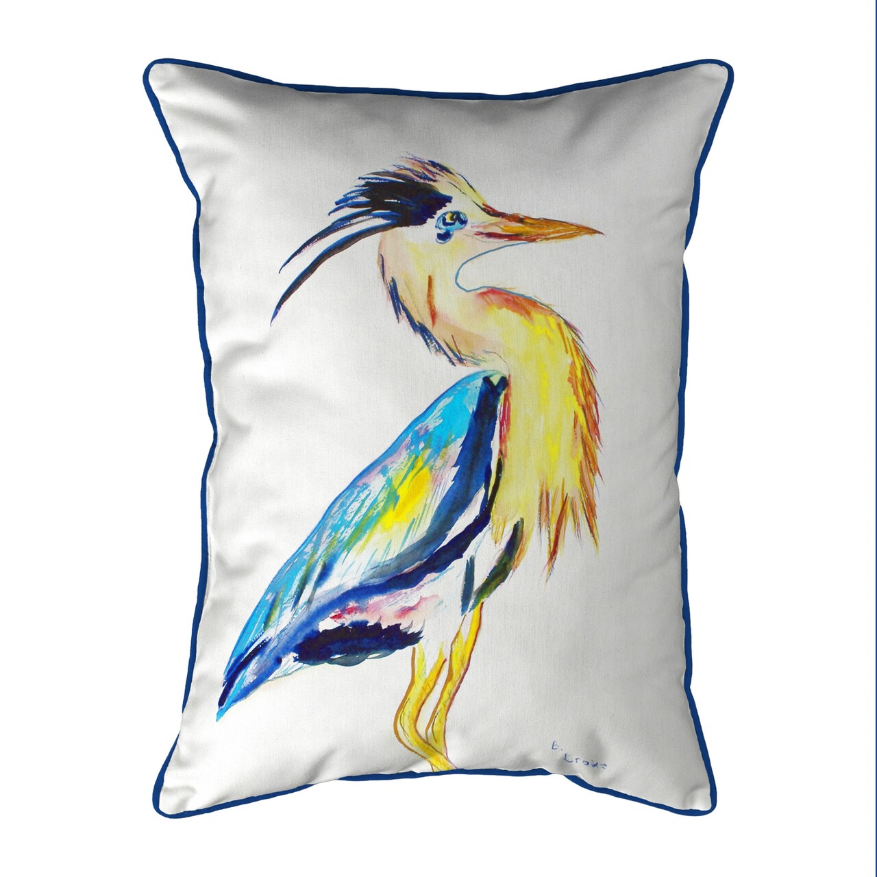 Betsy Drake Vertical Blue Heron Large Indoor/Outdoor Pillow 16x20